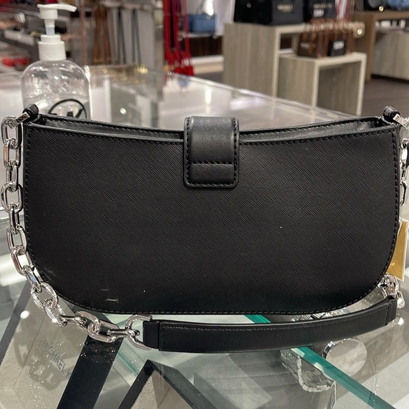 MICHAEL KORS CARMEN SMALL POUCHETTE SHOULDER CHAIN BAG BLACK/SILVER TONED - Picture 11 of 16